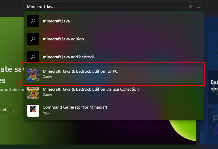Minecraft Java & Bedrock khi tìm kiếm trên Microsoft Store