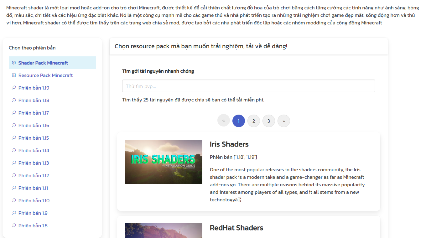 Link tải shader pack Minecraft miễn phí